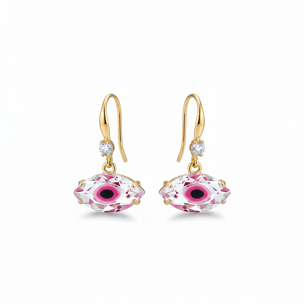 Pink Crystal & Cubic Zirconia Goldtone Eye Hook Earrings