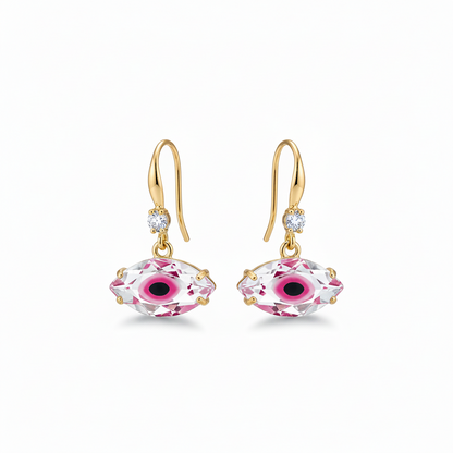 Pink Crystal & Cubic Zirconia Goldtone Eye Hook Earrings