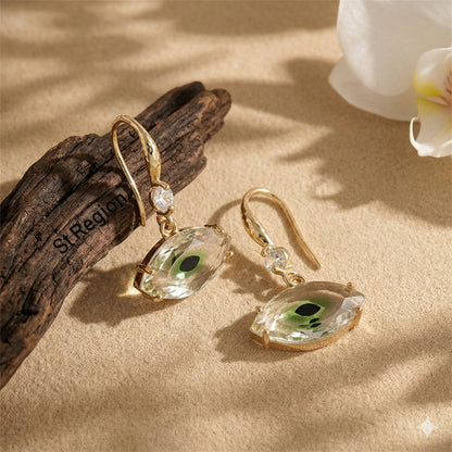 Green Crystal & Cubic Zirconia Goldtone Eye Hook Earrings