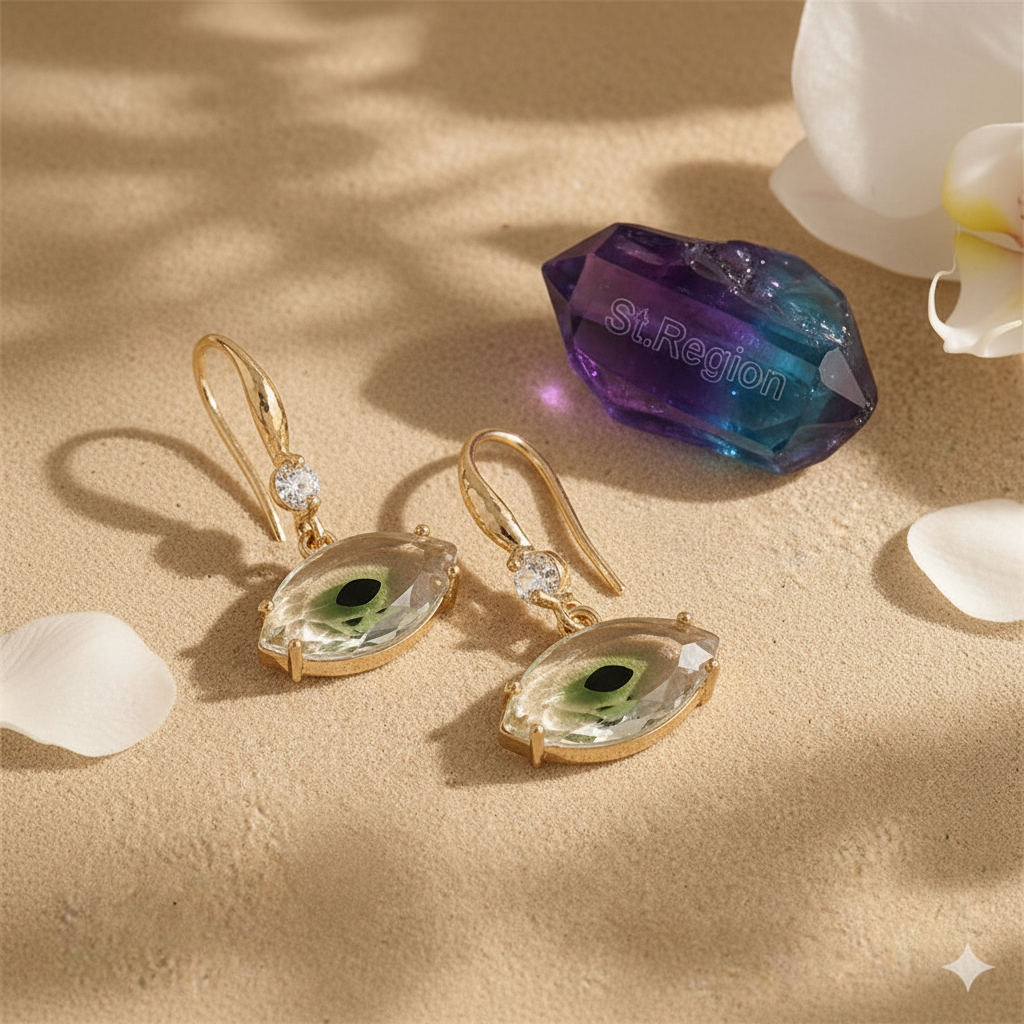 Green Crystal & Cubic Zirconia Goldtone Eye Hook Earrings