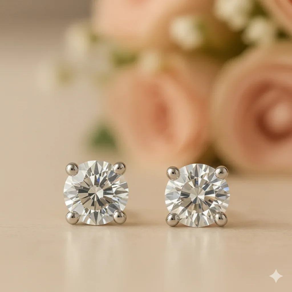 IGI Certified Round Lab Grown Diamond Solitaire Stud Earrings White Gold