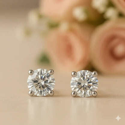 IGI Certified Round Lab Grown Diamond Solitaire Stud Earrings White Gold