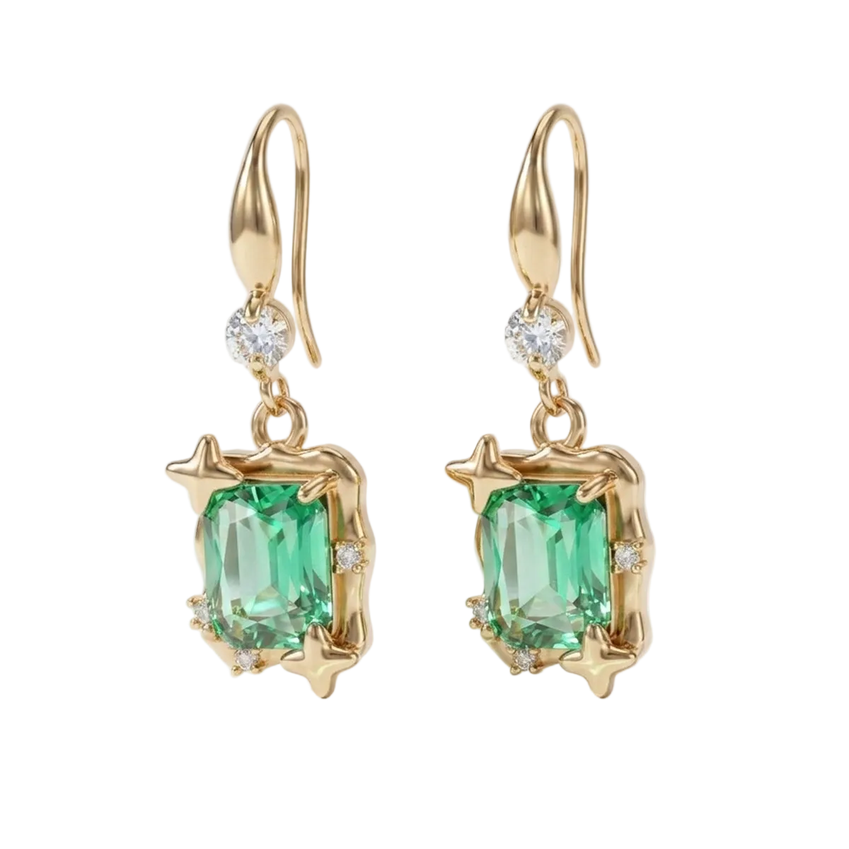 Green Crystal & Cubic Zirconia Goldtone Cushion-Cut Star Hook Earrings