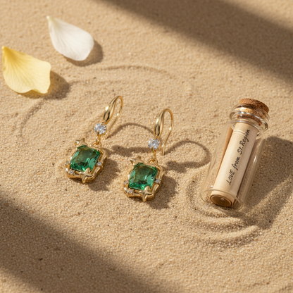 Green Crystal & Cubic Zirconia Goldtone Cushion-Cut Star Hook Earrings
