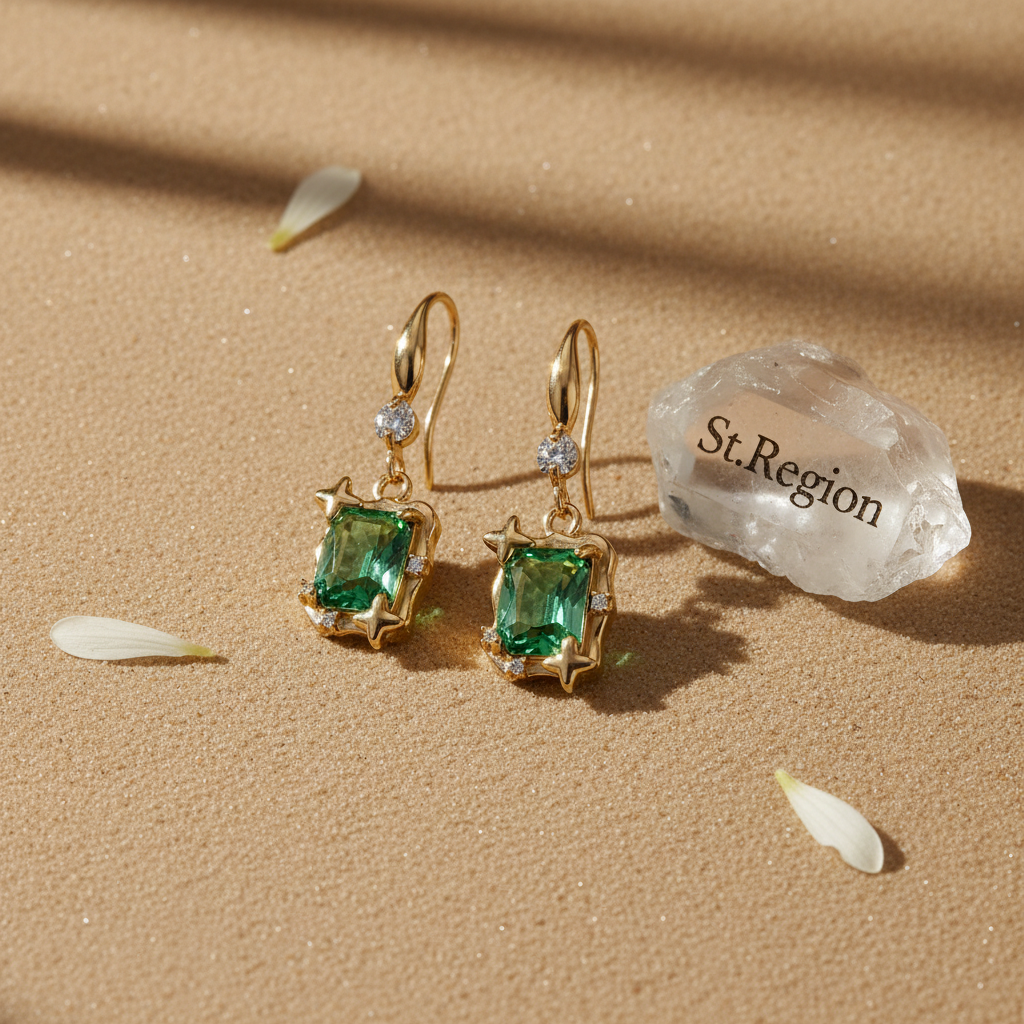 Green Crystal & Cubic Zirconia Goldtone Cushion-Cut Star Hook Earrings