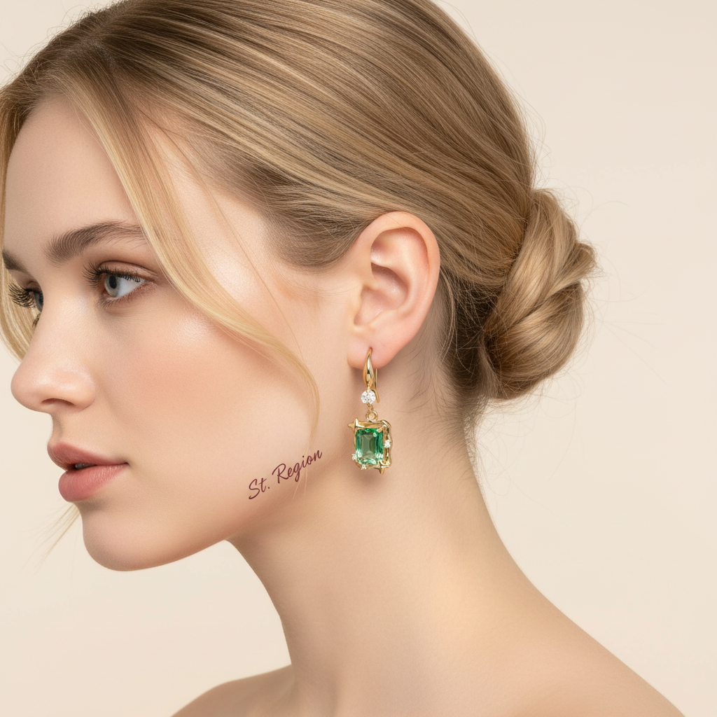 Green Crystal & Cubic Zirconia Goldtone Cushion-Cut Star Hook Earrings