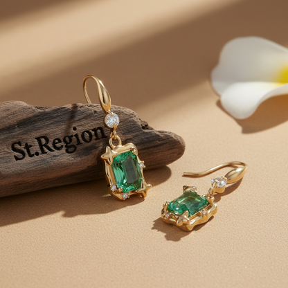 Green Crystal & Cubic Zirconia Goldtone Cushion-Cut Star Hook Earrings