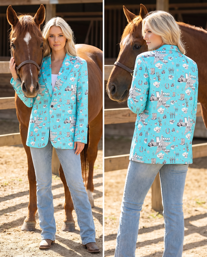 Baha Ranch Turquoise YEEHAW Rhinestone Cowgirl Blazer