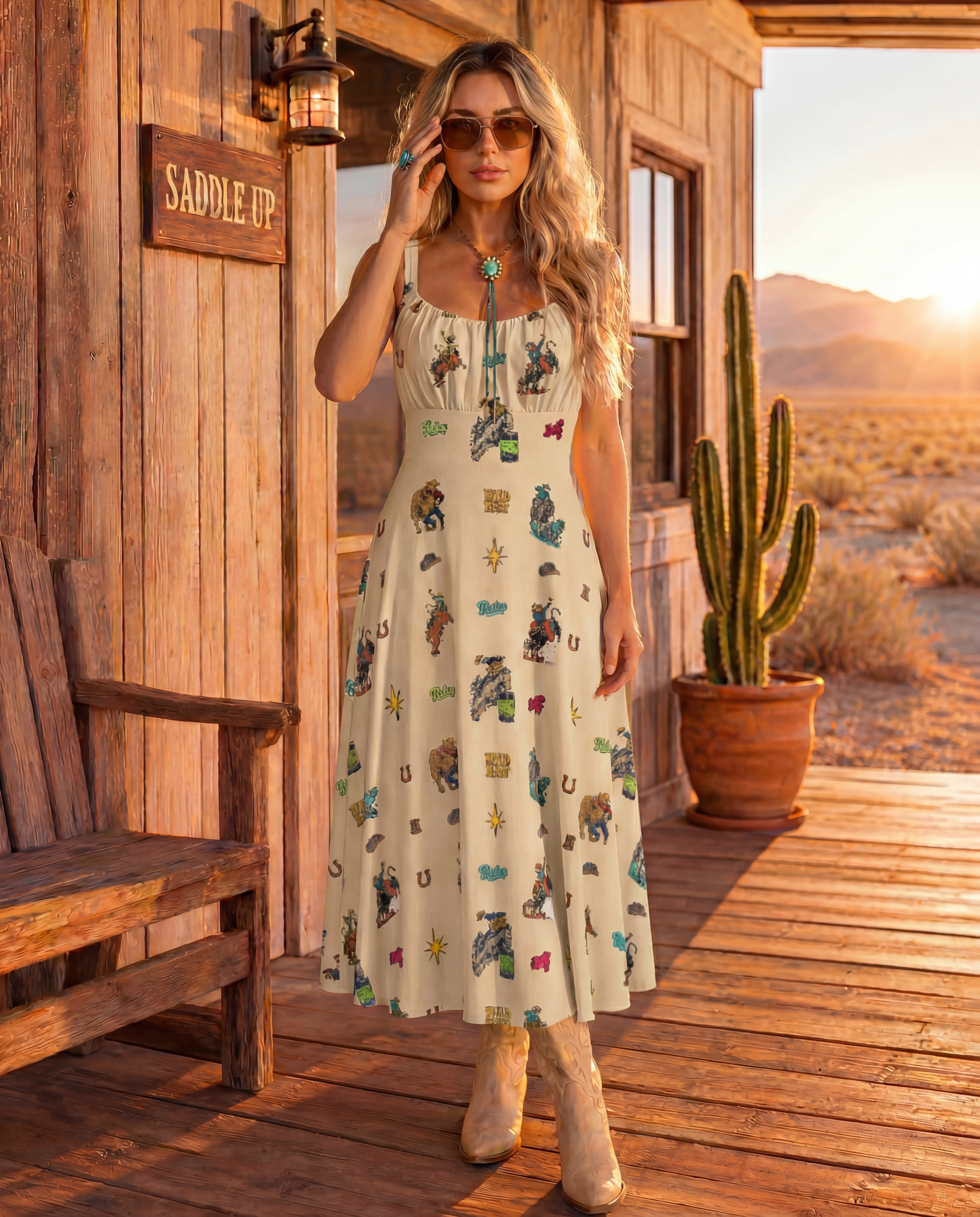 cotton western dress for women WESTERN MIDI DRESS Black & White / 40