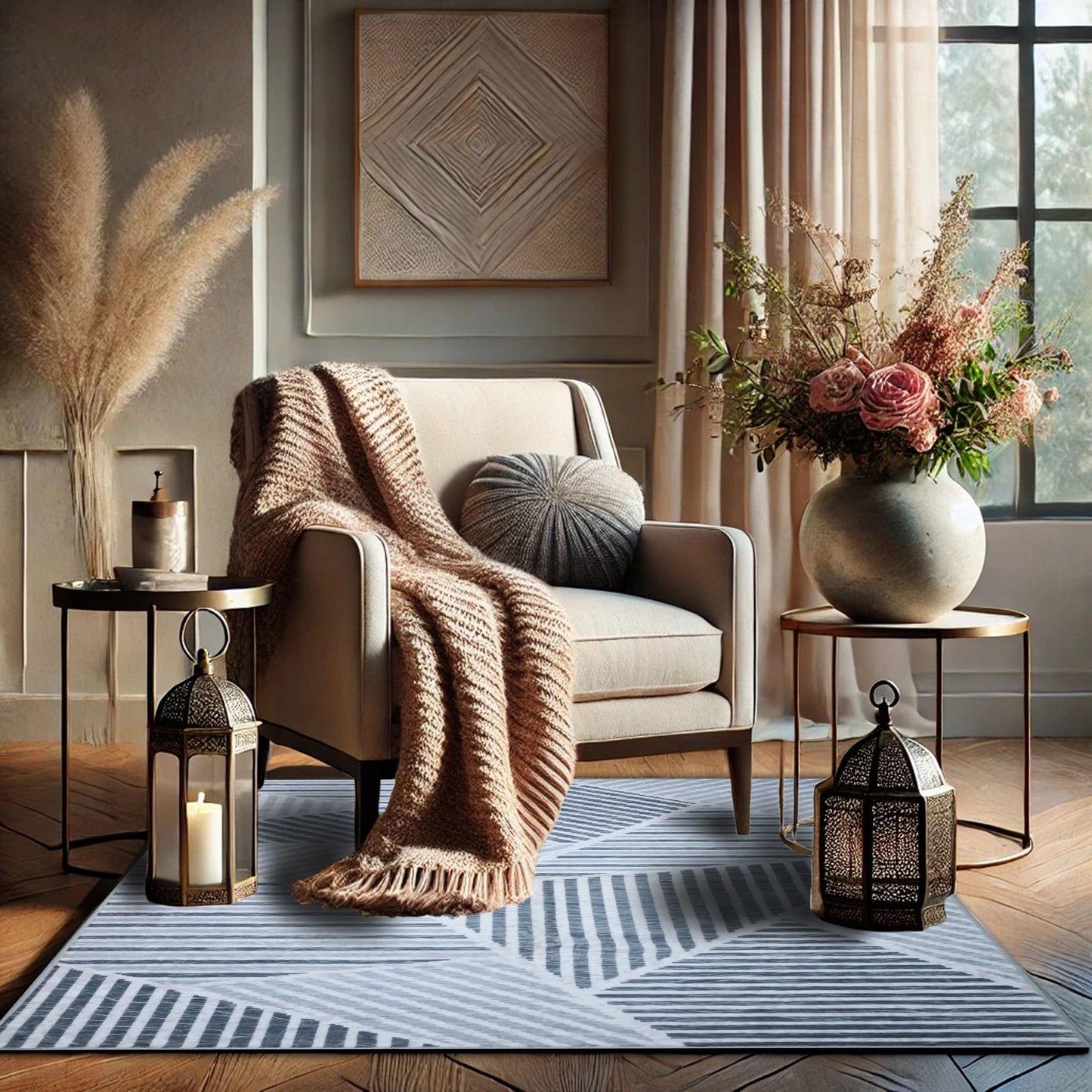 Bibb Home Washable Flannel Printed Accent Rug With Latex Back 1-2 Pack  24x36