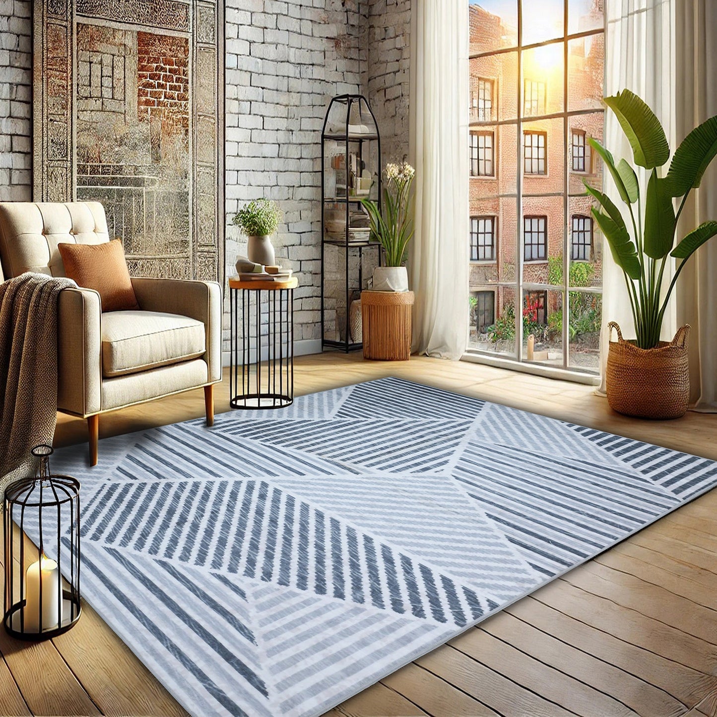 Bibb Home Washable Flannel Printed Accent Rug With Latex Back 1-2 Pack  24x36