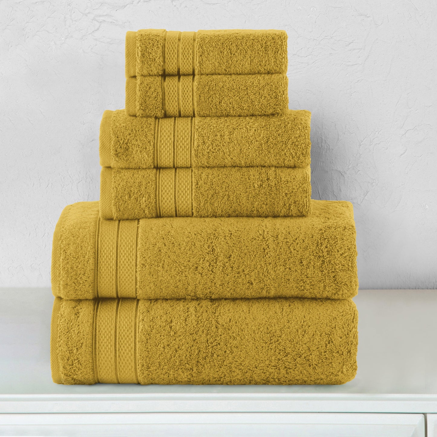 Elegant Comfort 6-Piece Turkish Cotton Three Line Popcorn Towel Set, 2 Washcloths, 2 Hand Towels and 2 Bath Towels