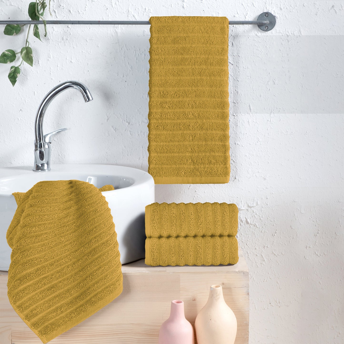 Elegant Comfort 4-Pack Premium Turkish Cotton Corduroy Stripe Hand Towel Set, 16 x 28 inch