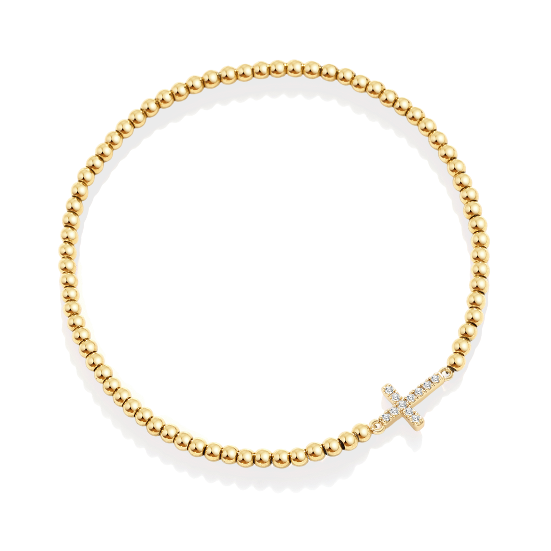 Mint & Lily Gold Beaded Cross Stretch Bracelet