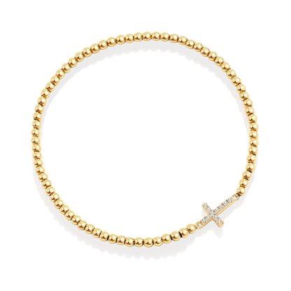 Mint & Lily Gold Beaded Cross Stretch Bracelet