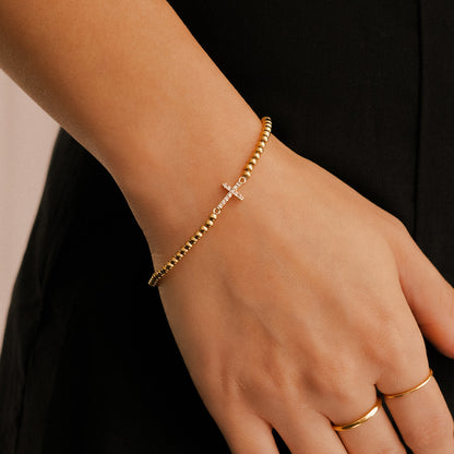 Mint & Lily Gold Beaded Cross Stretch Bracelet