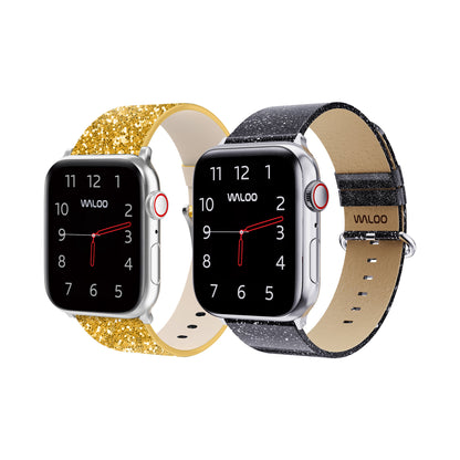Waloo 2-Pack Leather Bling & Shiny Brilliance Leather Bands For Apple Watch