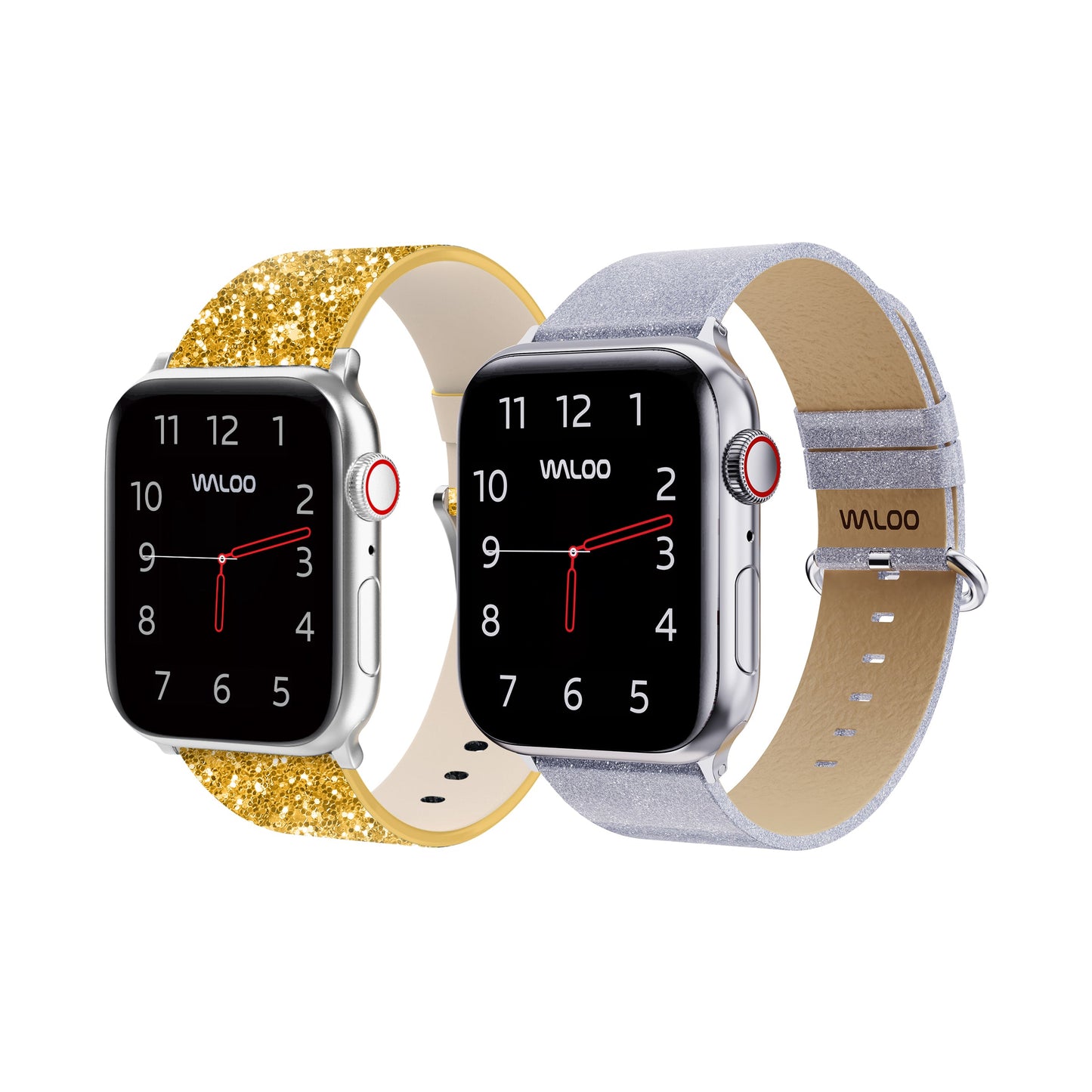 Waloo 2-Pack Leather Bling & Shiny Brilliance Leather Bands For Apple Watch