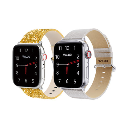 Waloo 2-Pack Leather Bling & Shiny Brilliance Leather Bands For Apple Watch