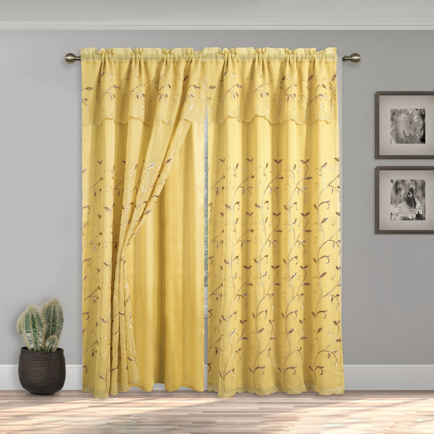 Elegant Comfort Set of 2 Lucia Curtain Panels - Attached Valance - 54" W x 84" L