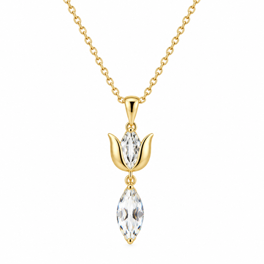 Gold Silk Swarovski Crystal Necklace – Tulip Marquis Crystal Pendant Necklace