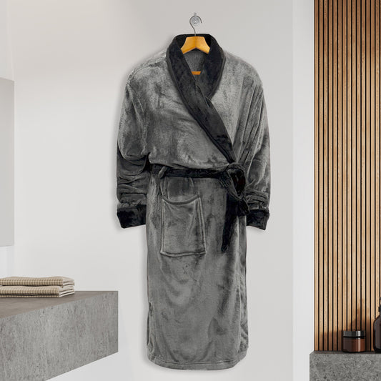 grey velvet dressing gown Silver Grey Velvet Wrap Robe: Luxury Floor Length Dressing Gown with Pockets and Waist Tie