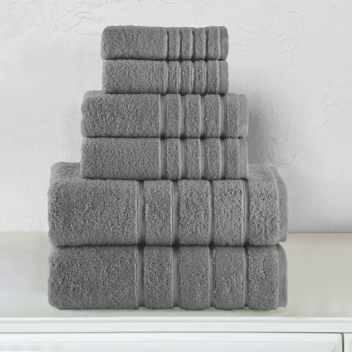 Elegant Comfort 6-Piece Turkish Cotton 4 Lines Stripe Towel Set, 2 Washcloths, 2 Hand Towels and 2 Bath Towels