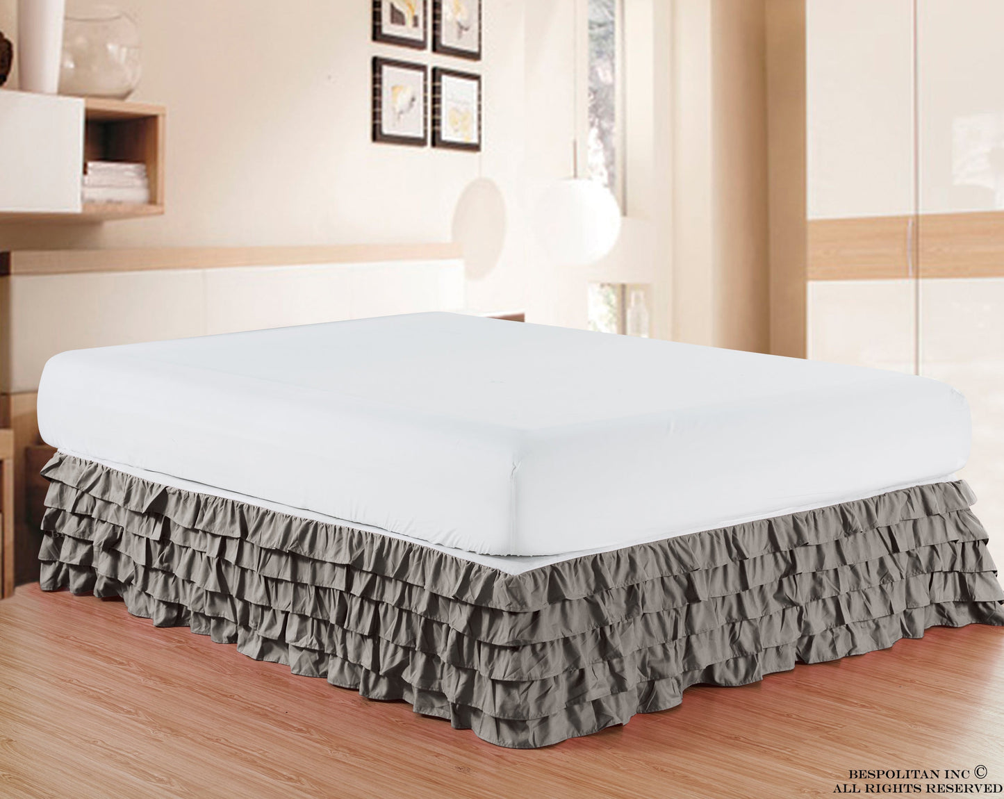 Mocassi Luxurious 1500 Series Egyptian Quality Microfiber 1-Piece Multi-Ruffle Bed Skirt 15 inch Drop