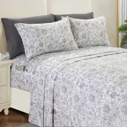 Elegant Comfort 6-Piece Paisley Printed Pattern - Soft as a Hotel Premium Quality Sheet Set