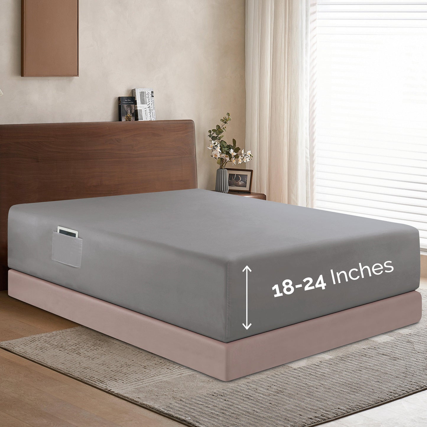 Elegant Comfort Extra Deep Pocket 18"-24" Single Fitted Sheet for High Mattress, Moody Shades