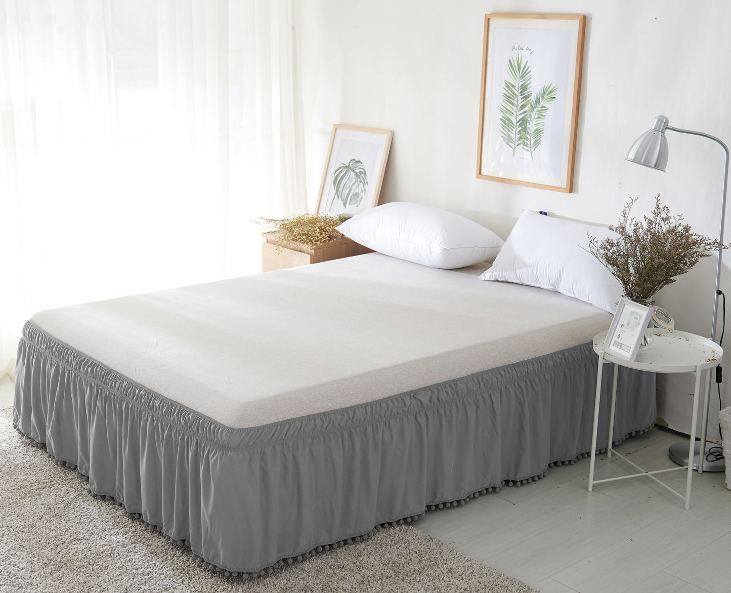 Mocassi Pom Pom 16 Inch Wrap Around Elastic Style 1-Piece Bed Skirt