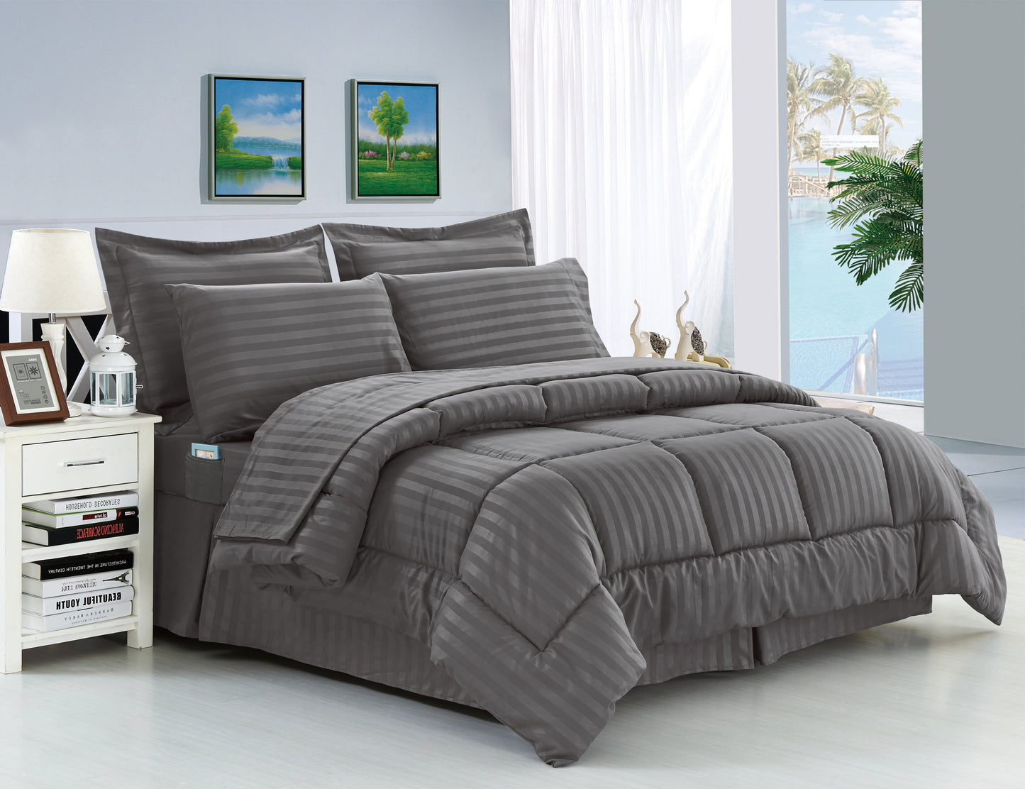 Mocassi 8 Piece Stripe Pattern Bed-in-a-Bag Comforter Set