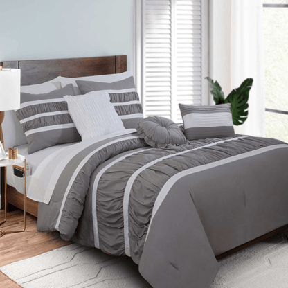 Elegant Comfort 12-Piece Isabella Pleated Ruched Ruffled Comforter Set, Includes 6-Piece Sheet Set with Double Sided Storage Pockets