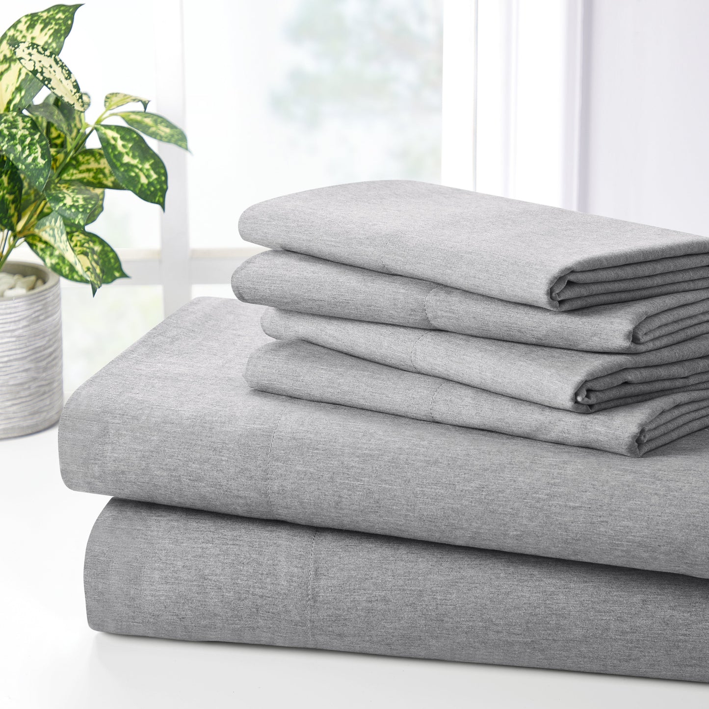 Bamboo 2000 Thread Count 6-Piece Chambray Sheet Set With SnugGrip