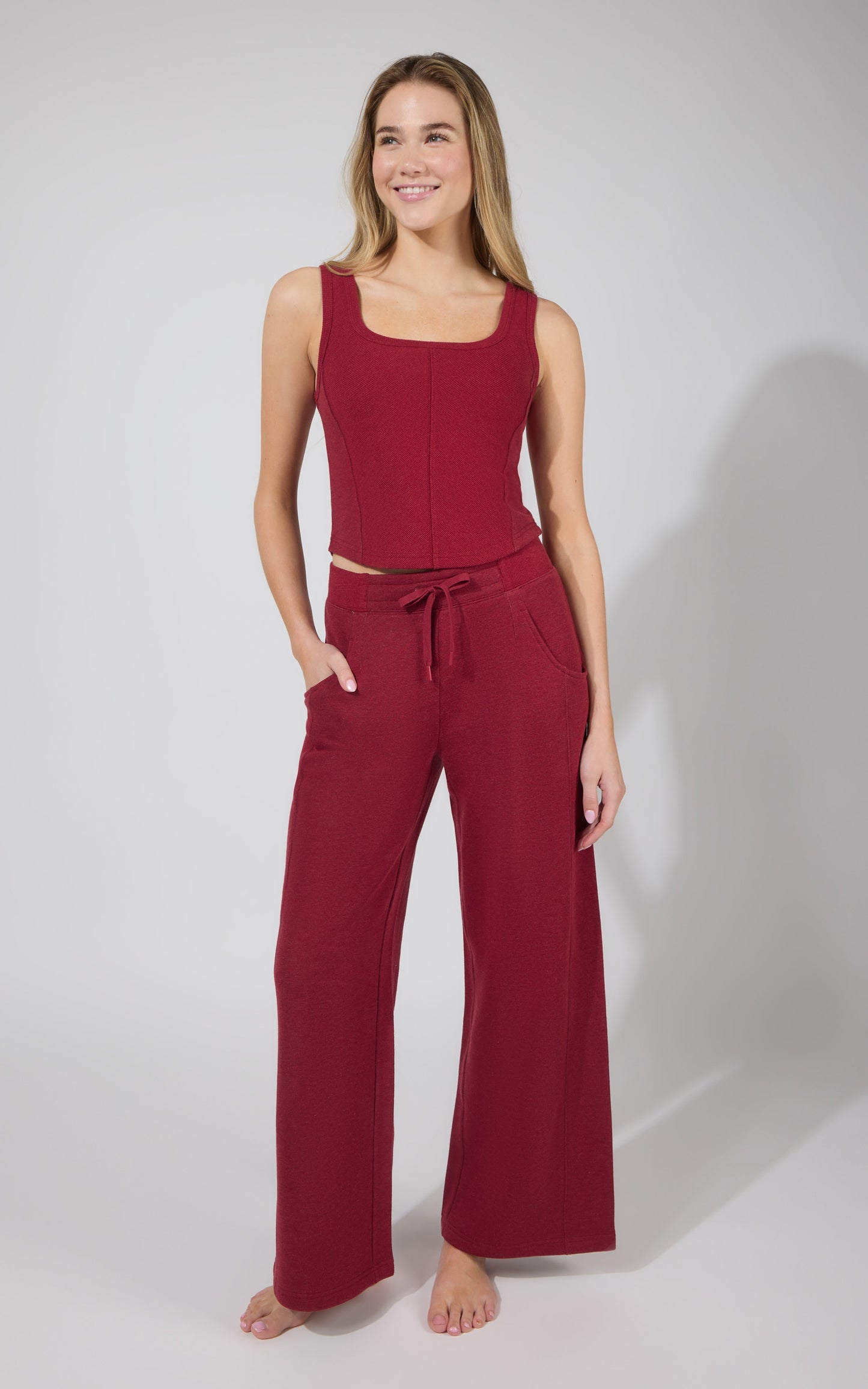 Terry Corset Tank & Fleece Wide Leg Pant Set