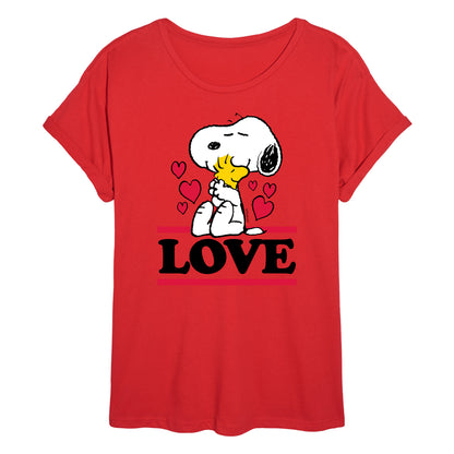 Peanuts - Love Snoopy Woodstock - Juniors Oversized Graphic T-Shirt