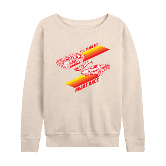 Hot Wheels - Valentine's You Make My Heart Race - Ladies French Terry Long Sleeve Shirt