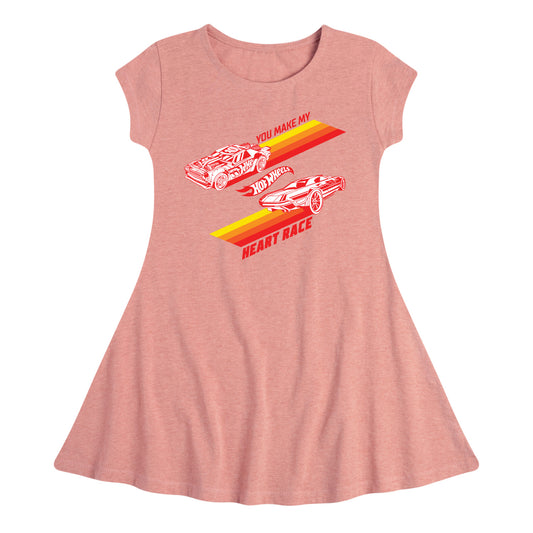 Hot Wheels - Valentine's You Make My Heart Race - Toddler And Youth Girls Fit And Flare Dress