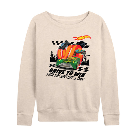 Hot Wheels - Valentine's Drive to Win - Ladies French Terry Long Sleeve Shirt