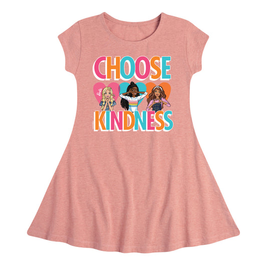 Barbie - Multi-Color Choose Kindness - Toddler And Youth Girls Fit And Flare Dress