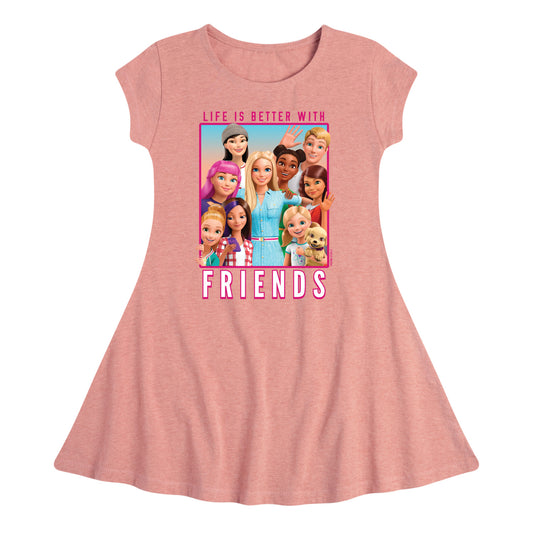 Barbie - Life is Better with Friends - All Barbie Types - Toddler And Youth Girls Fit And Flare Dress