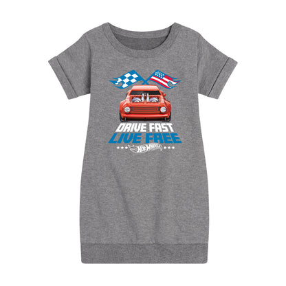 Hot Wheels - Drive Fast Live Free - Toddler And Youth Girls Fleece Dress