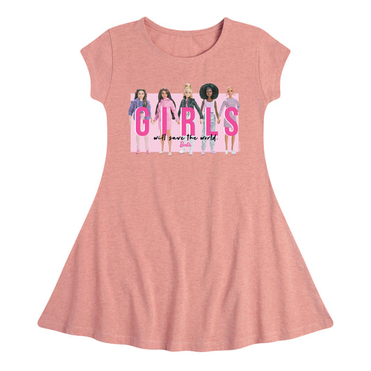 Barbie - Girls Will Save the World - Barbies Holding Hands - Toddler And Youth Girls Fit And Flare Dress