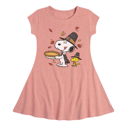 Peanuts - Thanskgiving Scene - Toddler And Youth Girls Fit And Flare Dress