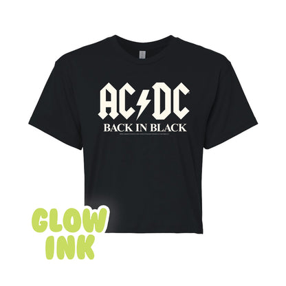 ACDC - Glow In The Dark - Back In Black - Juniors Cropped CotTon Blend T-Shirt