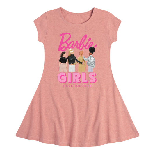 Barbie - Girls Stick Together - Friend Bond - Toddler And Youth Girls Fit And Flare Dress