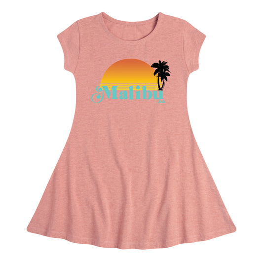 Barbie - Malibu Sunset with Palm Trees - Toddler And Youth Girls Fit And Flare Dress