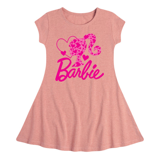 Barbie - Logo Hearts - Toddler And Youth Girls Fit And Flare Dress