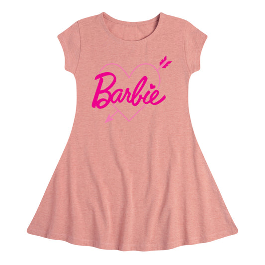 Barbie - Arrow Heart Logo - Toddler And Youth Girls Fit And Flare Dress