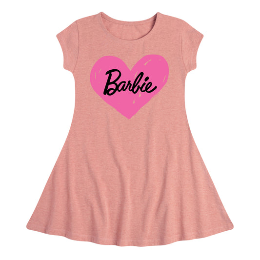 Barbie - Hand Painted Heart - Toddler And Youth Girls Fit And Flare Dress